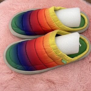 Sanuk Lil Puffer‎ Rainbow Mulitcolor Slip On Mules Shoes Kids Youth Size 5 NEW
